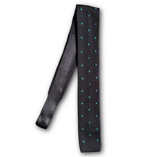 Regent - Knitted Silk Tie - Navy/Turquoise Spot