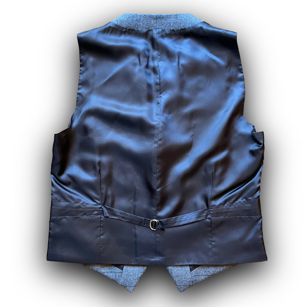 Regent - Max Waistcoat – Blue Wool Tweed Overcheck