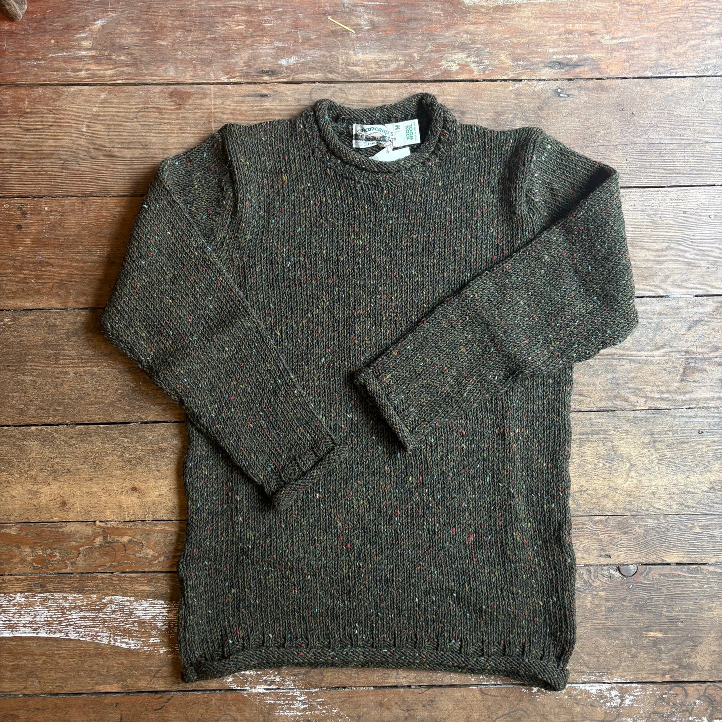 ARAN CRAFTS - Donegal Curl Neck Sweater - Forest Green