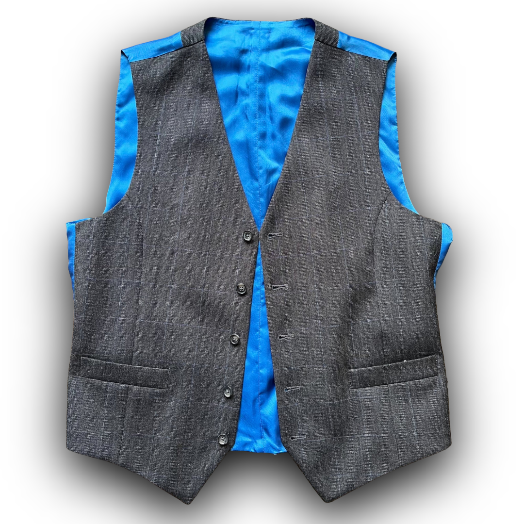 Grey wool with blue overcheck waistcoat