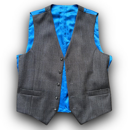 Grey wool with blue overcheck waistcoat