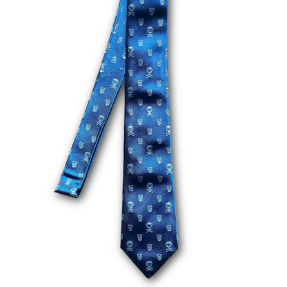 Regent - Woven Silk Tie - Blue with Skull and Whisky