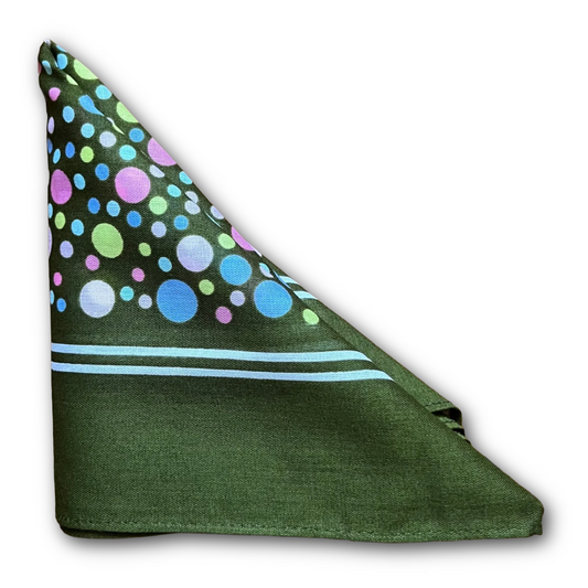 Regent - Cotton Hanky - Bandana - Green with Multicoloured Spot