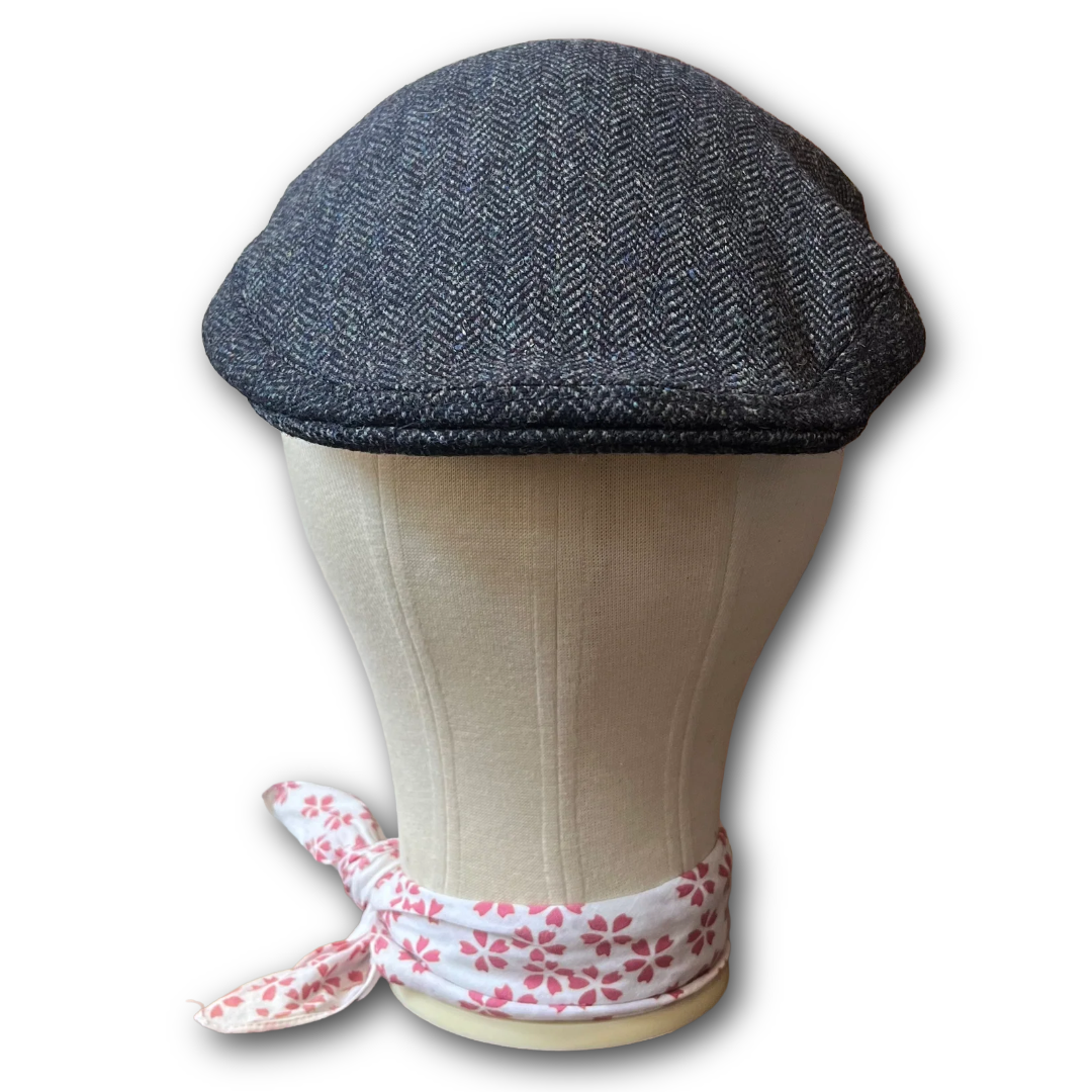 Blue herringbone tweed flat cap