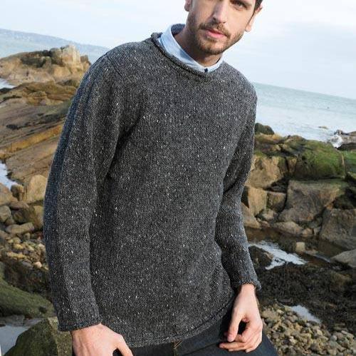 ARAN CRAFTS - Donegal Curl Neck Sweater - Charcoal