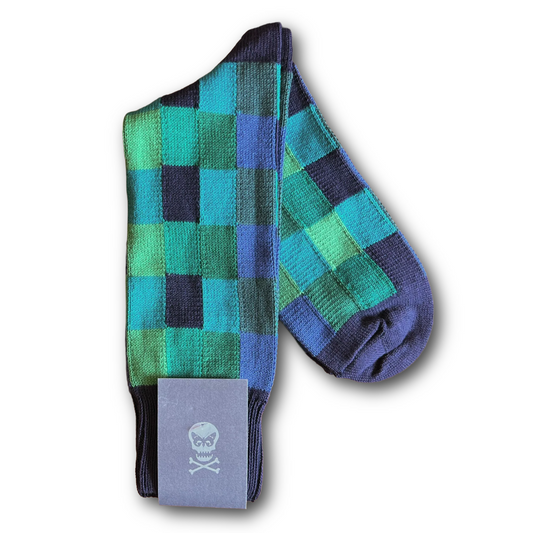Navy and green/blue checked socks sold at regent