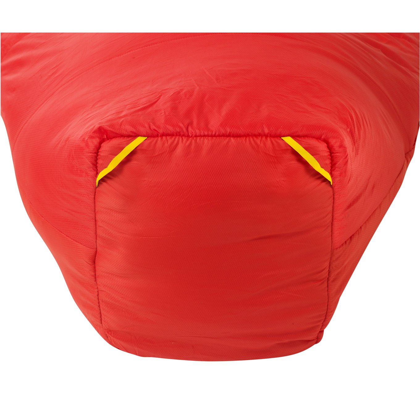 The bottom of a red sleeping bag