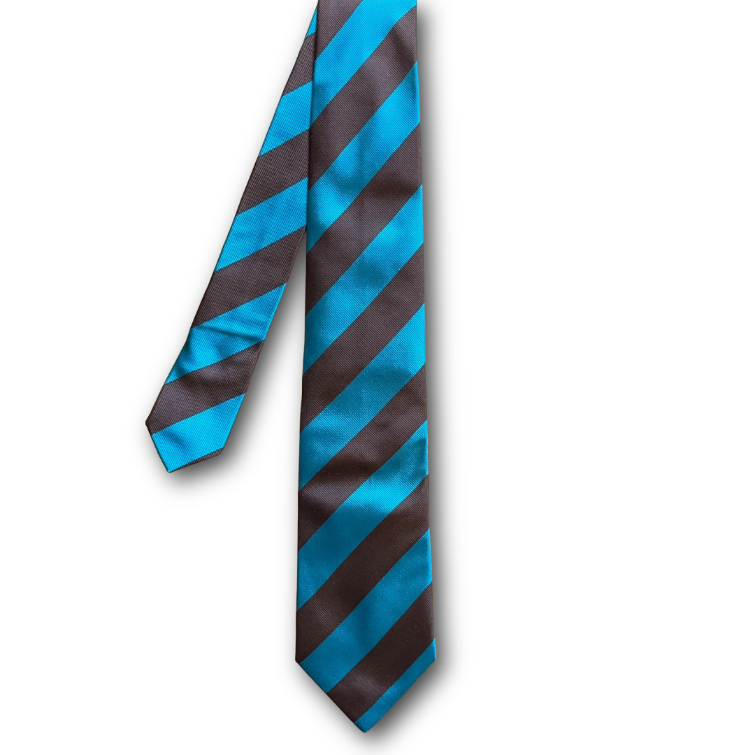 Regent Luxury Silk Tie - Teal Blue & Brown Stripe