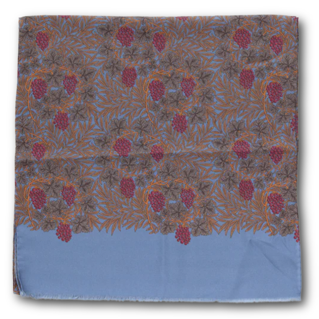 Regent - Lightweight Silk Scarf - Dusk Blue with Berries