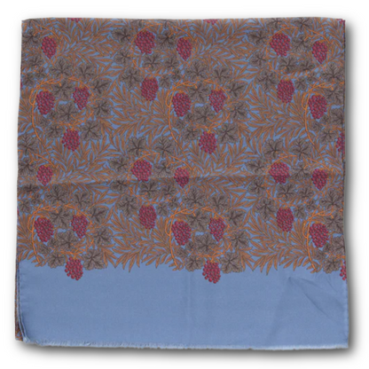 Regent - Lightweight Silk Scarf - Dusk Blue with Berries
