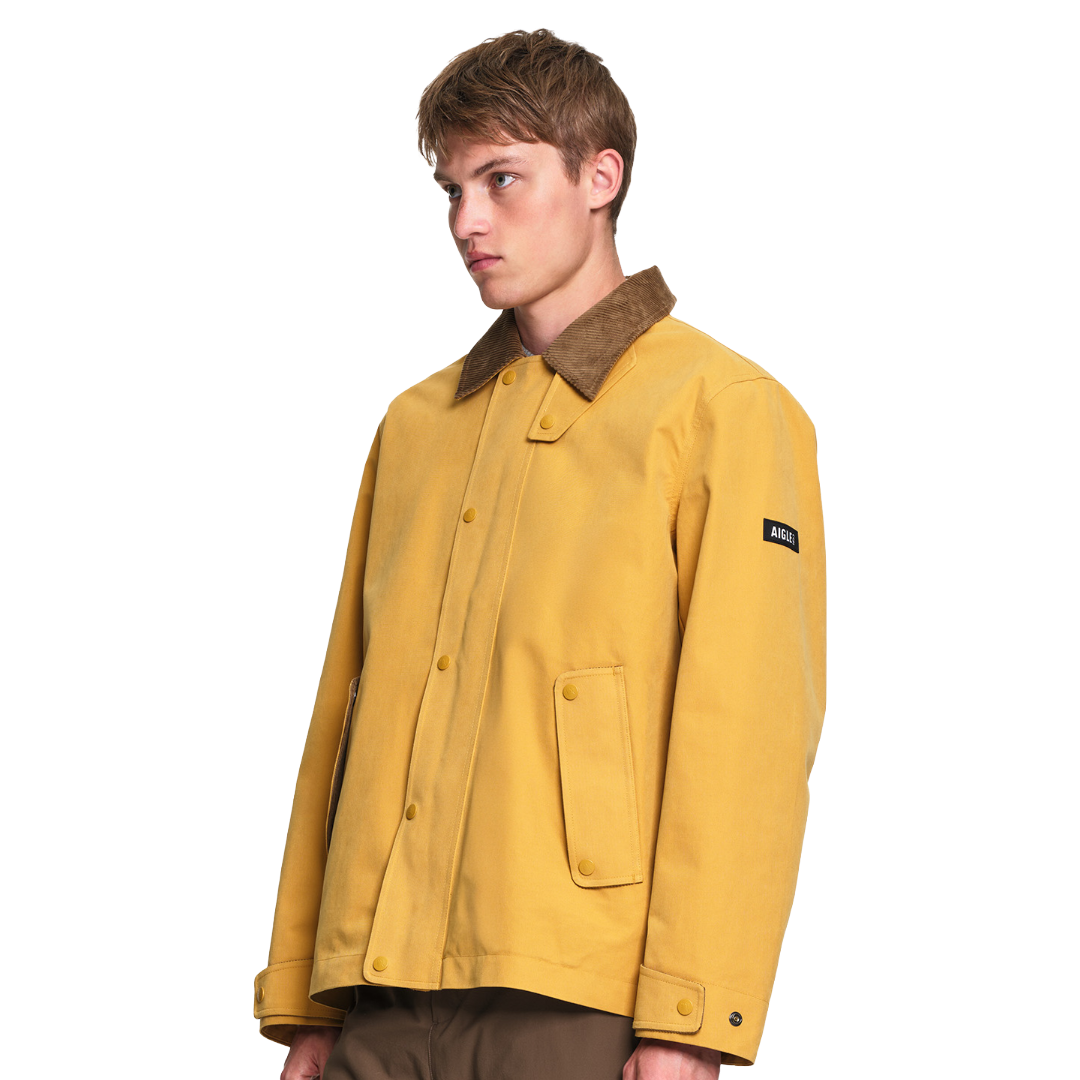 Aigle Water-Repellent Field Jacket in Honey with a contrasting corduroy collar, relaxed fit, lightweight lining and practical pocket detailing.