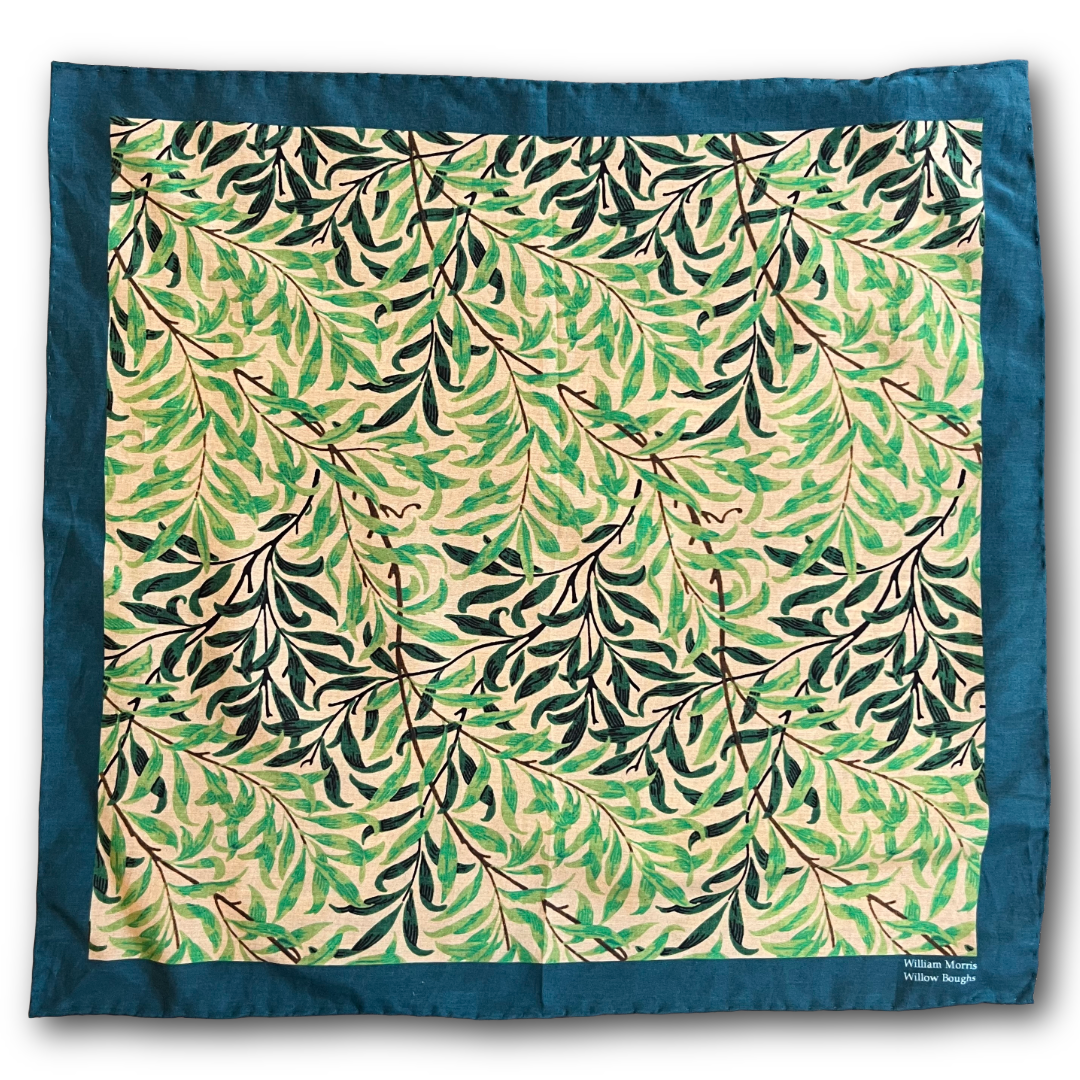 Regent - Cotton/Silk - Pocket Square - William Morris Liberty Print 'Willow Boughs' Pattern - Green