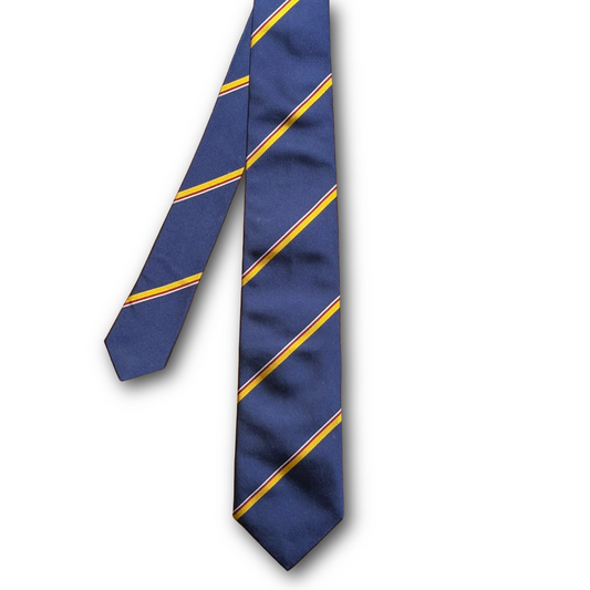 Regent Luxury Silk Tie - Navy with Gold, Red & White Stripe
