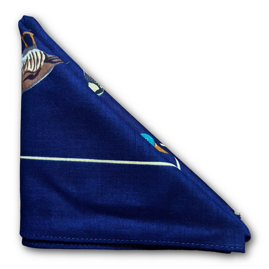 Regent - Cotton Hanky - Bandana - Navy with Country Birds