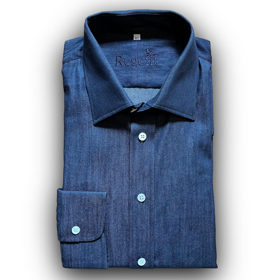 Dark blue mid weight cotton denim shirt