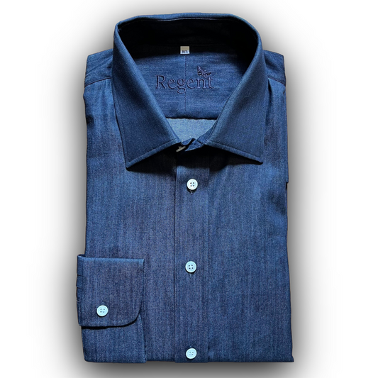 Dark blue mid weight cotton denim shirt