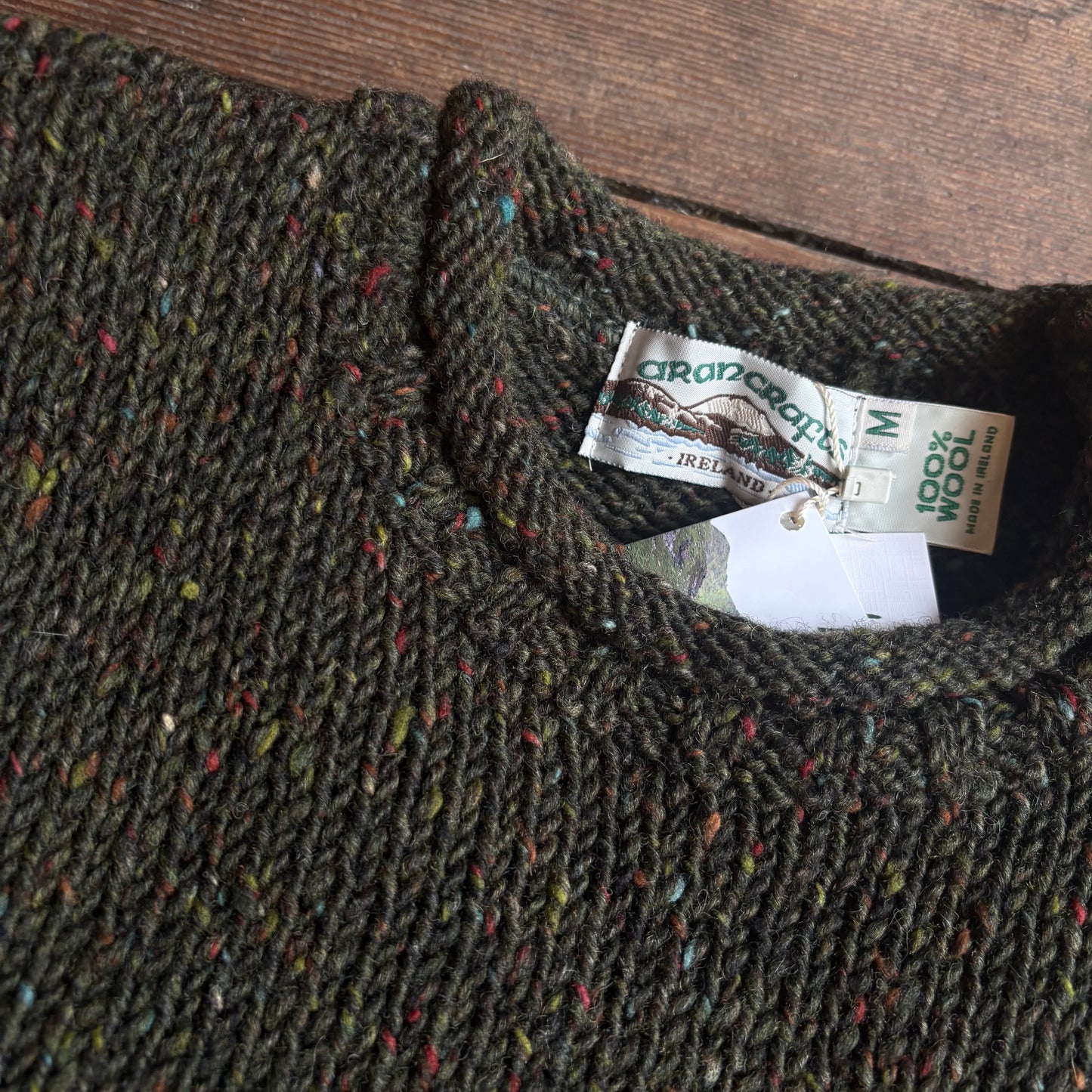 ARAN CRAFTS - Donegal Curl Neck Sweater - Forest Green