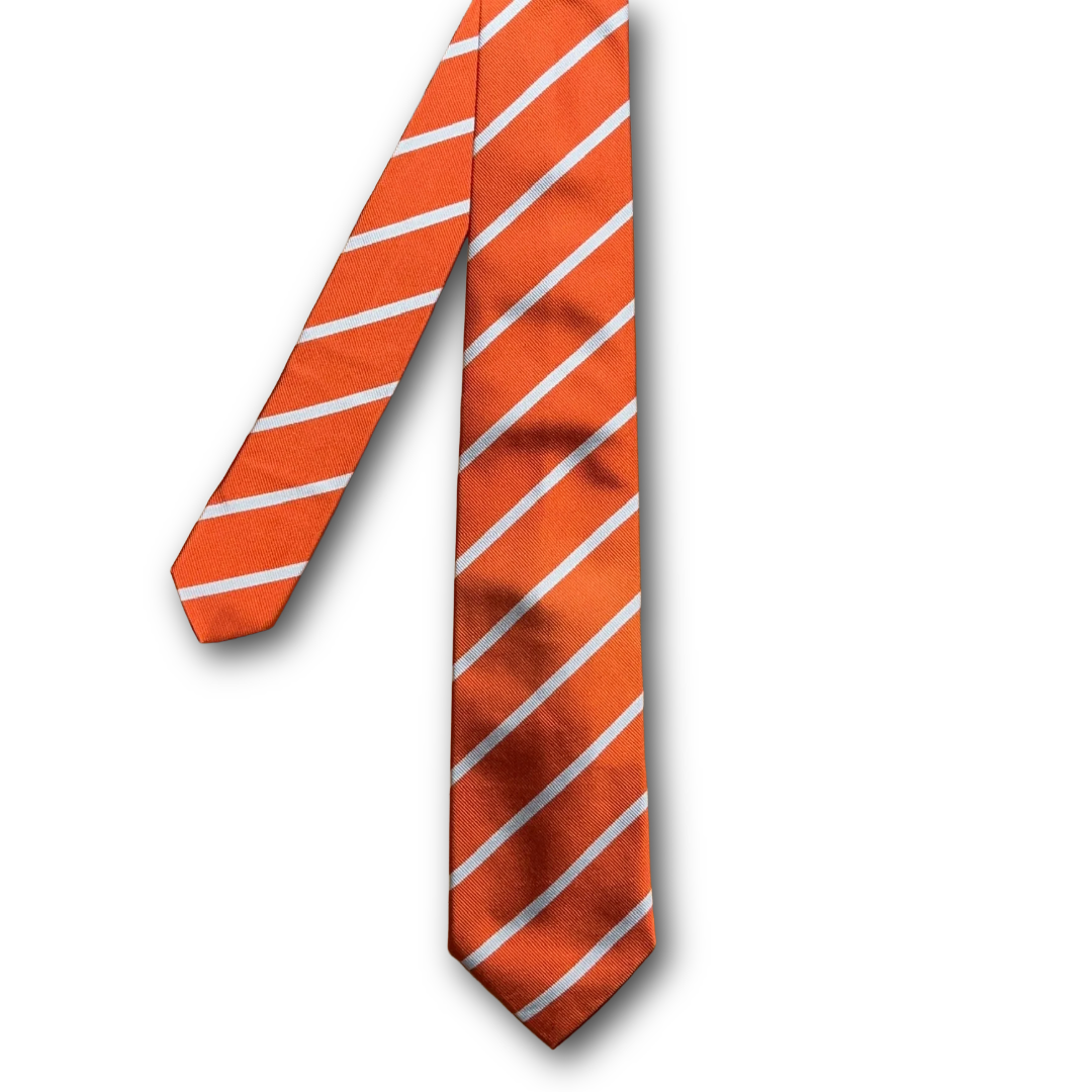 Regent - Woven Silk Striped Tie - Orange with White Stripe