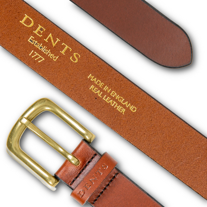 DENTS - Men’s Heritage Lined Full-Grain Leather Belt With Antique Brass - Tan