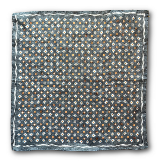 Amanda Christensen - Linen Pocket Square - Blue and Orange Pattern