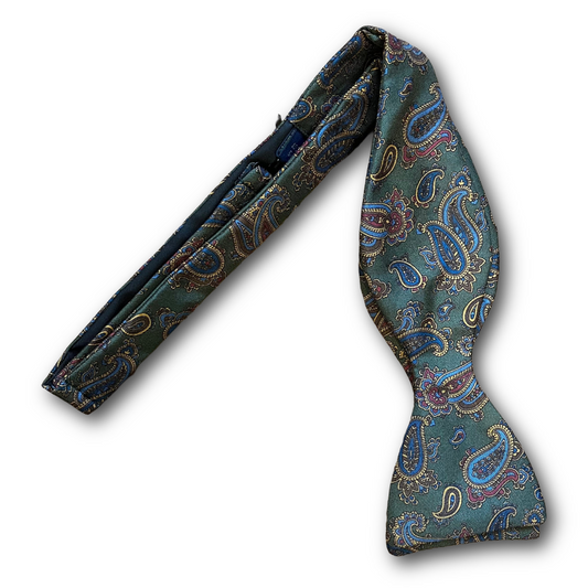 Regent - Silk Bow Tie - Green Paisley