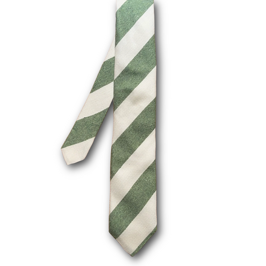 Regent Luxury Silk & Cotton Tie - White & Flecked Forest Green Stripes