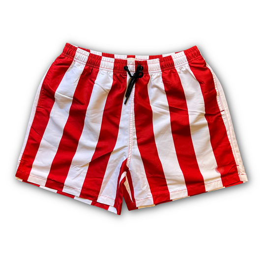 Thinking Mu - Clavel Striped Limpopo Swim Shorts - Red/White