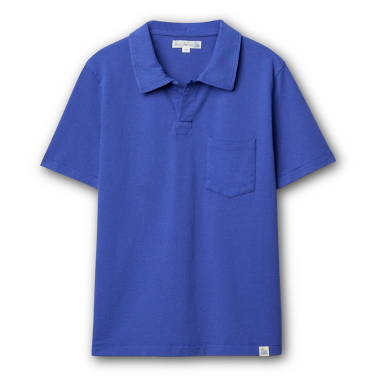 MERZ B. SCHWANEN - Classic Cotton Jersey Short Sleeve Polo Shirt - Vintage Blue
