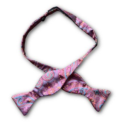 Regent - Silk Bow Tie - Paisley - Plum/Blue/Yellow