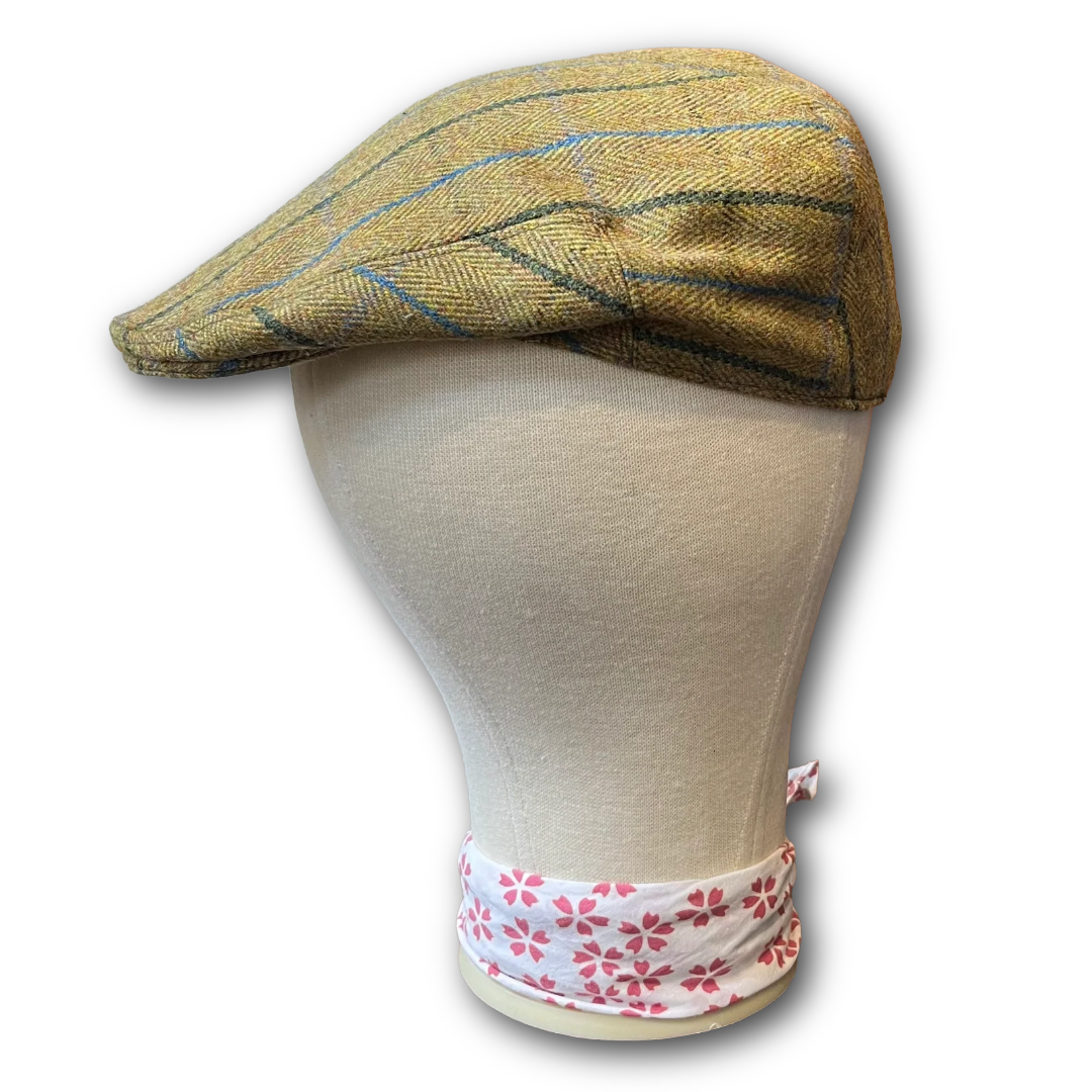 Regent - Flat Cap - Green Tweed with Dark Green and Sky Blue Overcheck