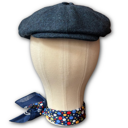 Abraham mood [eacock blue tweed and thistle fleck baker boy cap