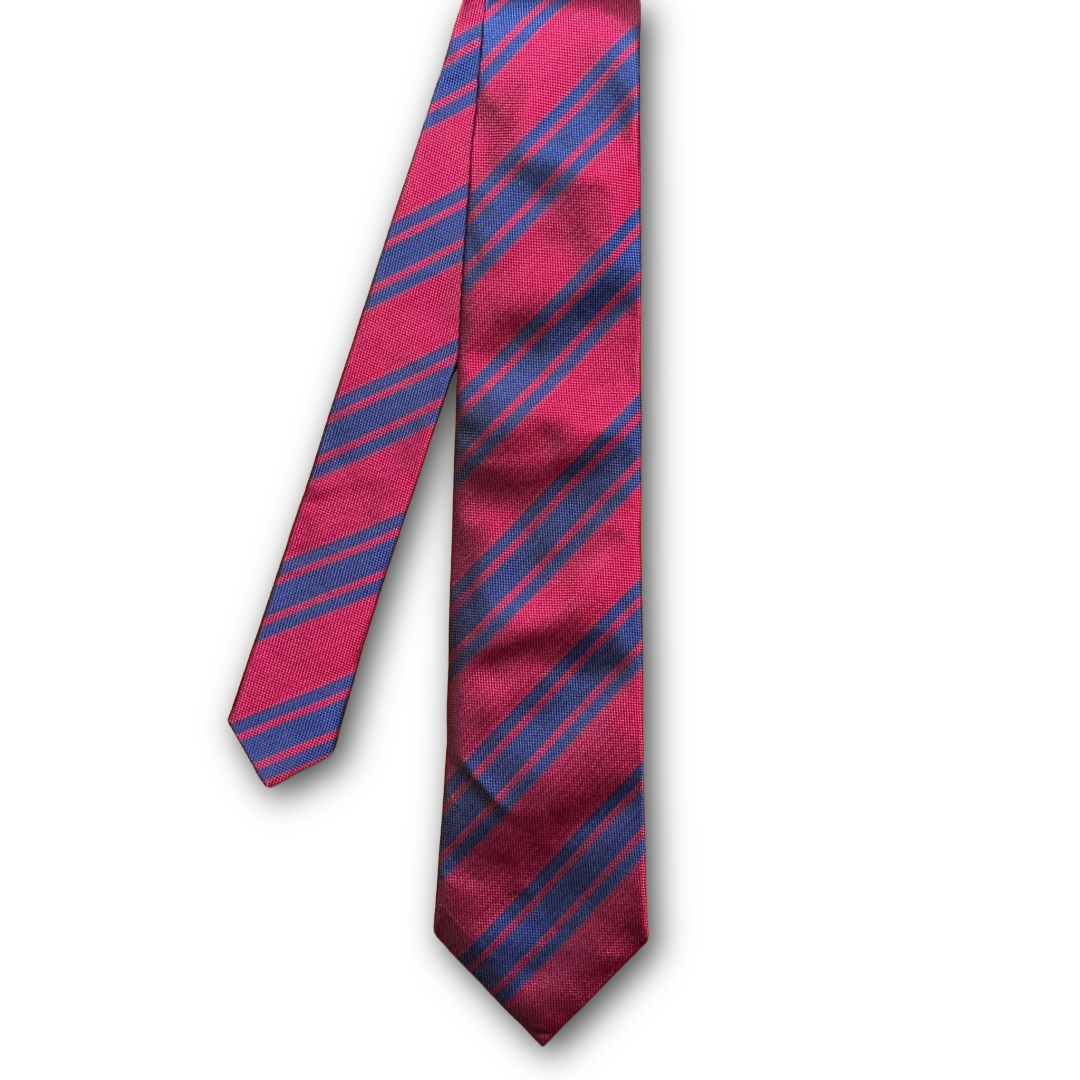 Regent - Woven Silk Tie - Burgundy with Triple Navy Stripe