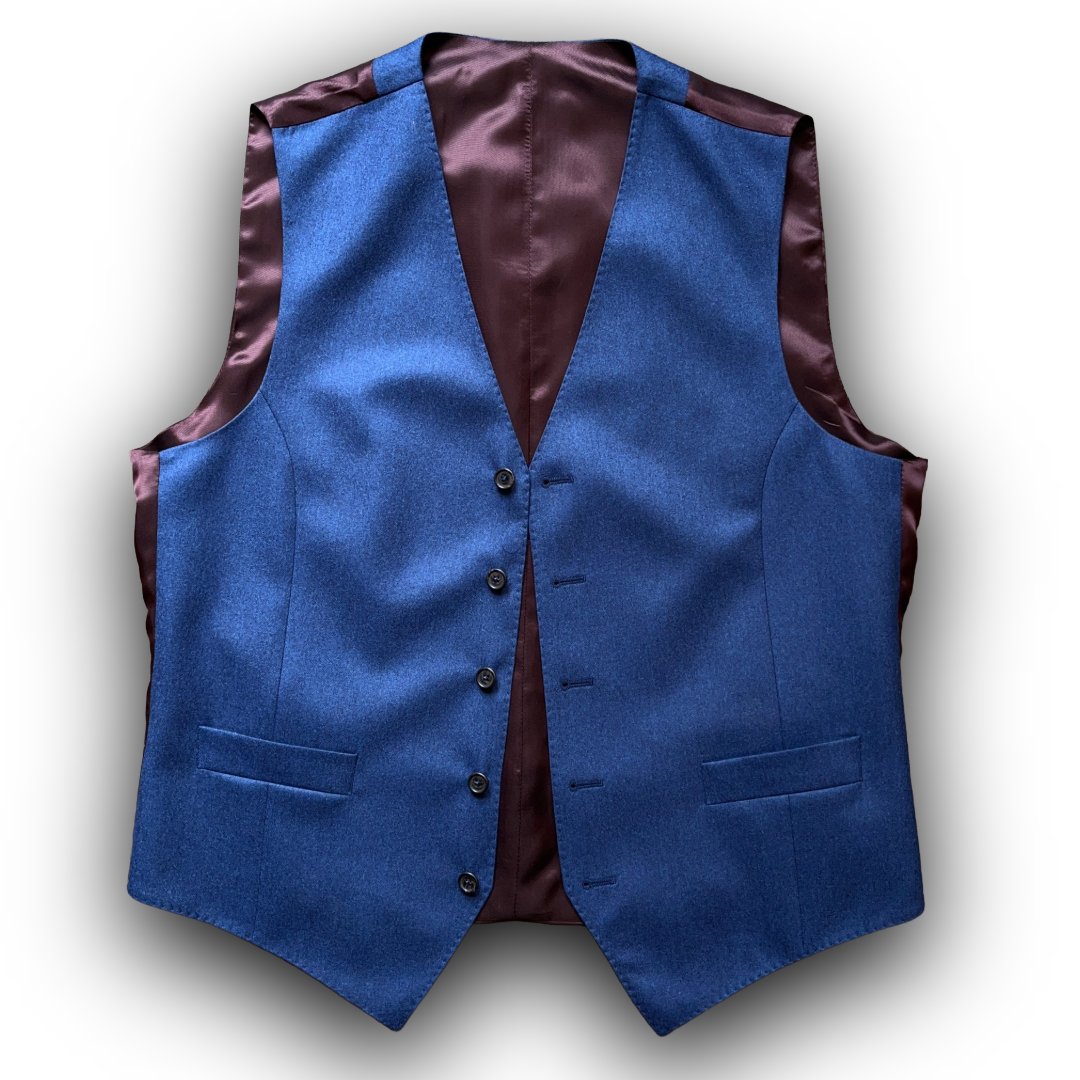Denim blue wool waistcoat
