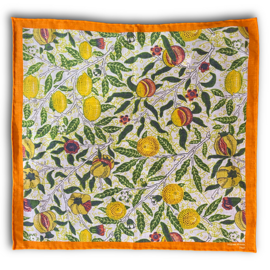 Regent - Cotton/Silk - Pocket Square - William Morris Liberty Print 'Fruit' Pattern - Orange