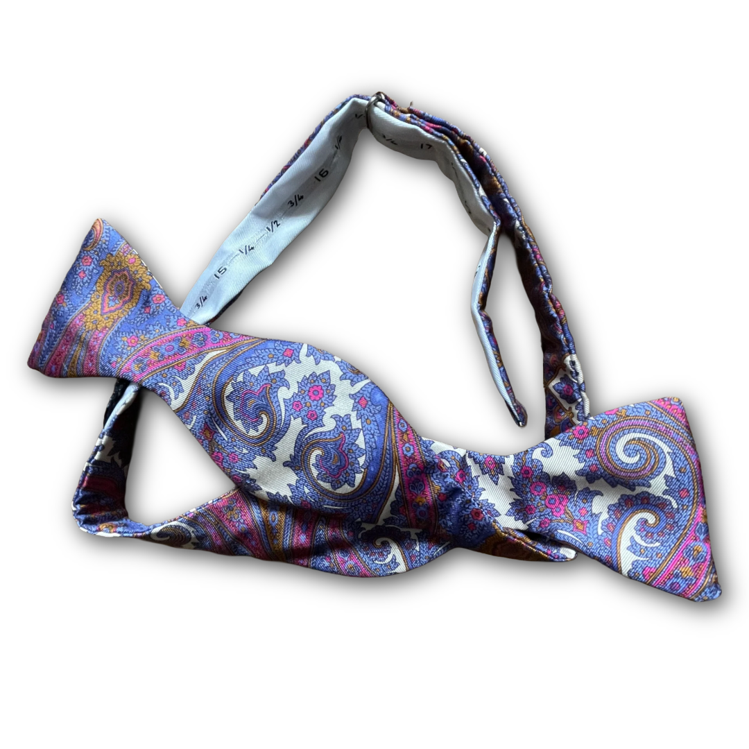 Regent - Silk Bow Tie - Paisley - Purple/Blue/Mustard