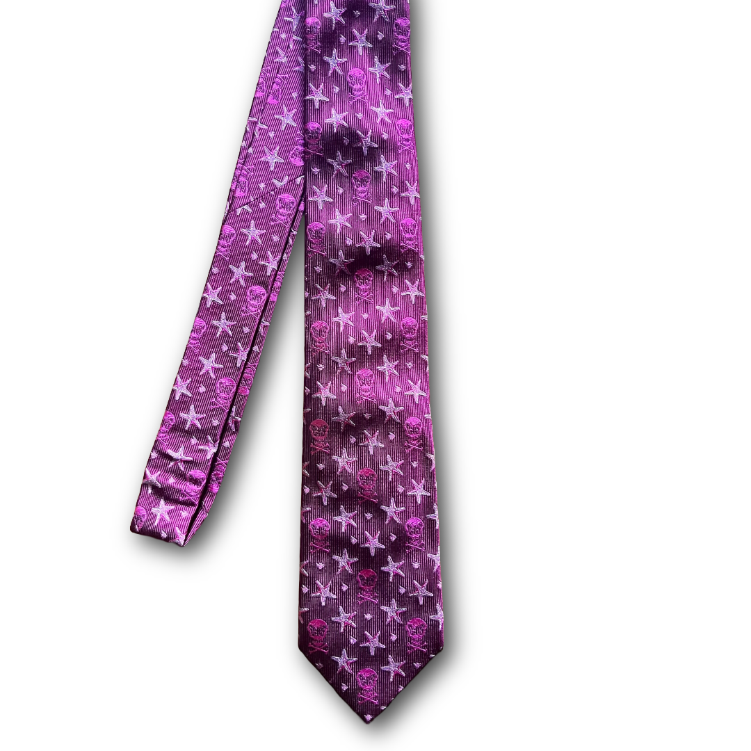 Regent - Woven Silk Tie - Raspberry - Skull and Fish