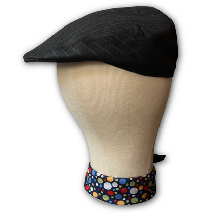 Regent - Flat Cap - Charcoal with Blue Pinstripes