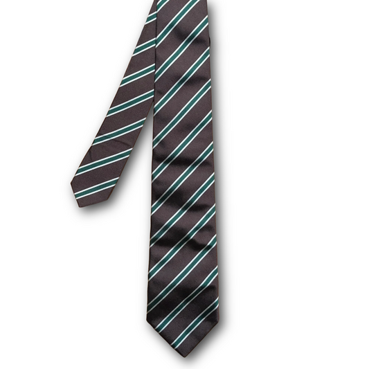 Regent - Woven Silk Tie - Brown w/ Green Stripe