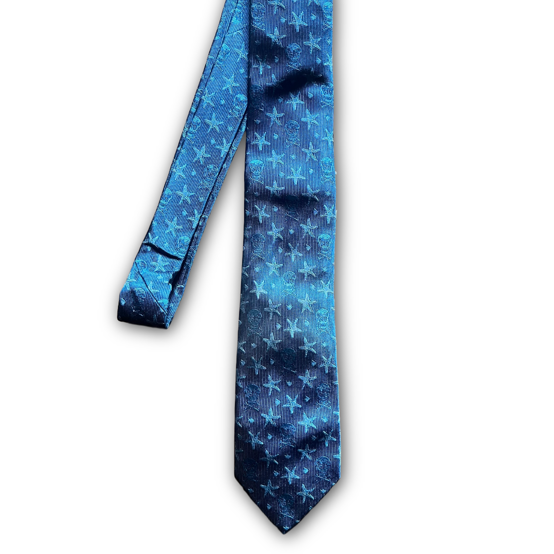 Regent - Woven Silk Tie - Blue - Skull and Fish
