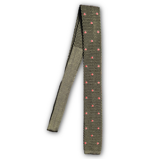 Regent - Knitted Silk Tie - Khaki Green/Orange Spots