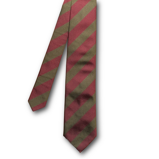 Regent - Woven Silk Tie - Moss Green and Maroon - Broad Stripes