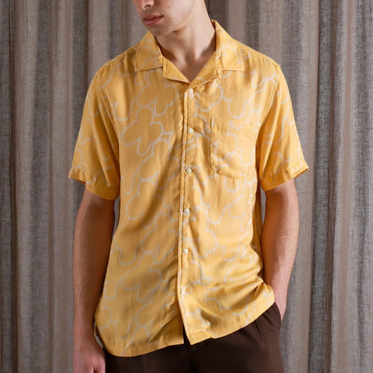 Far Afield - yellow camp collar floral print jacquard shirt