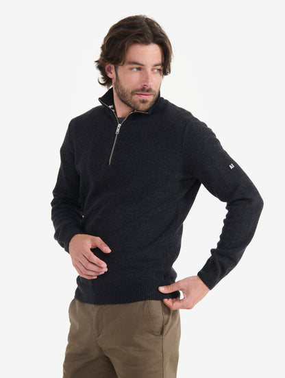 Grey quarter zip sweatshirt with ribbed neck and cuffs
