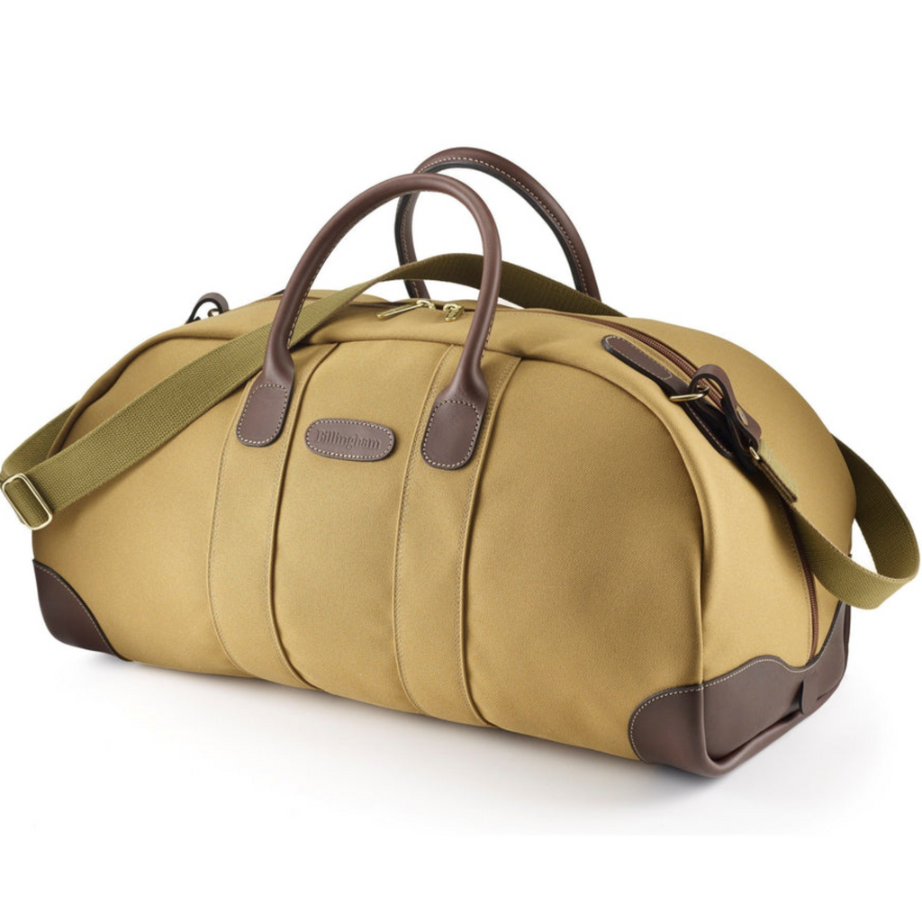 Large weekender bag in khaki fibrenyte, chocolate leather. large shoulder bag.