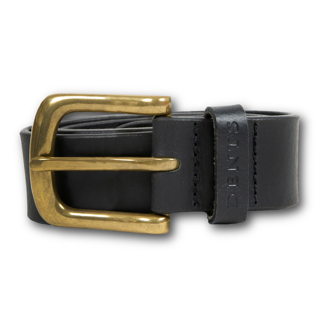 DENTS - Men’s Heritage Lined Full-Grain Leather Belt With Antique Brass - Black
