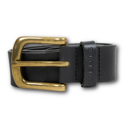 DENTS - Men’s Heritage Lined Full-Grain Leather Belt With Antique Brass - Black