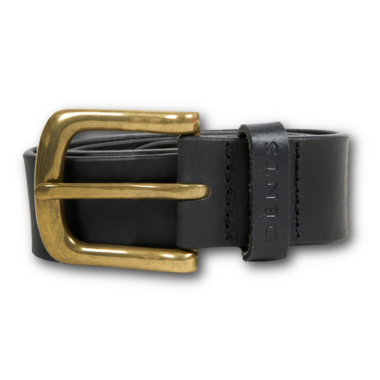 DENTS - Men’s Heritage Lined Full-Grain Leather Belt With Antique Brass - Black
