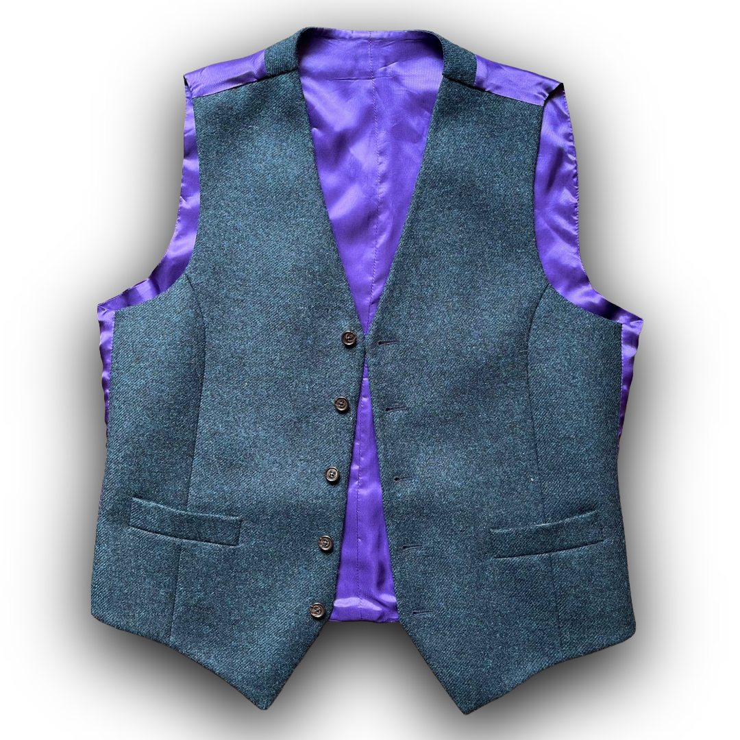 Peacock blue tweed waistcoat