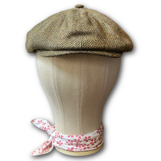 Green herringbone tweed baker boy cap