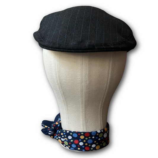 Charcoal with blue pinstripes flat cap